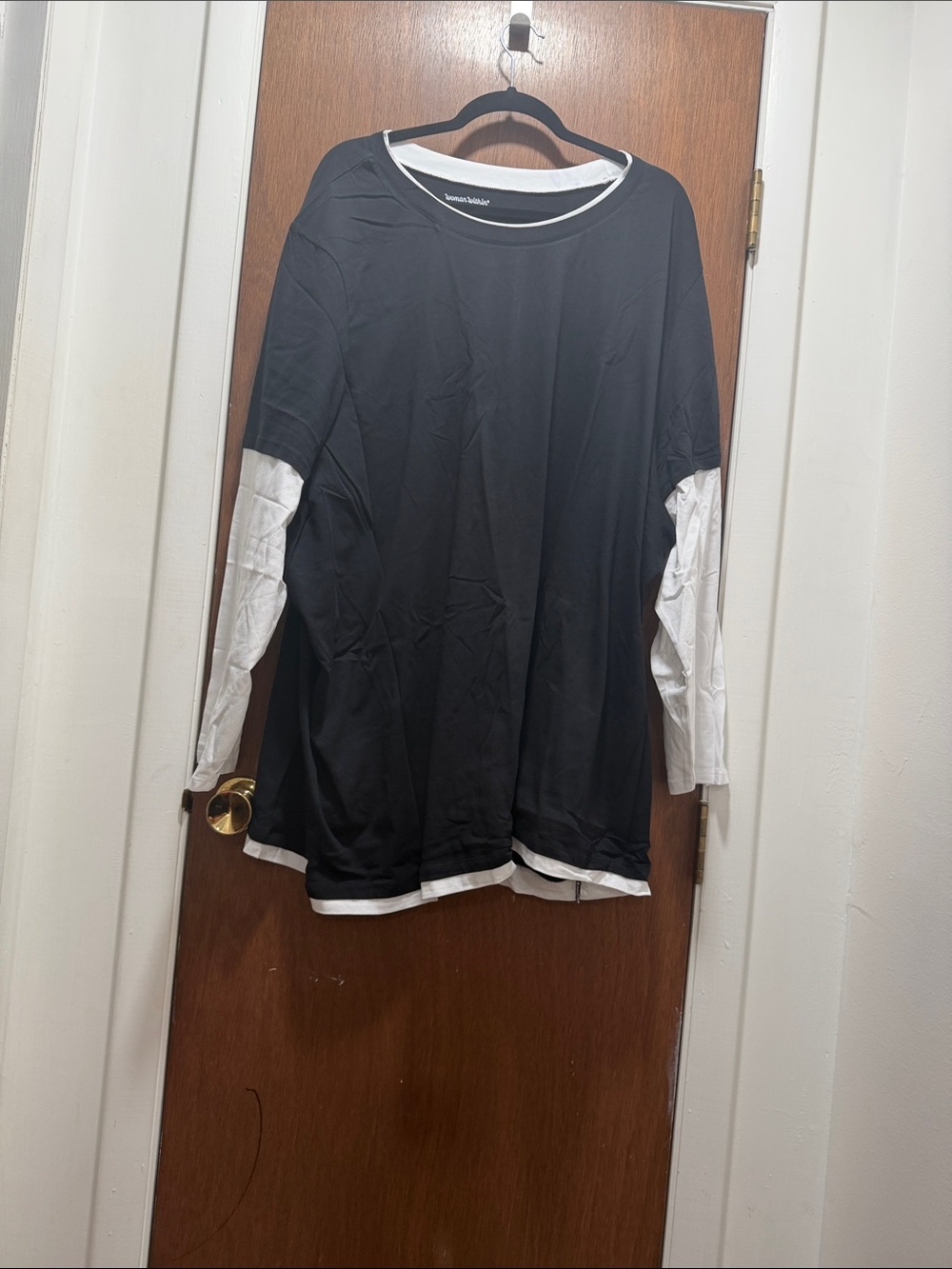 Layered-Look Black and White Women’s Long Sleeve Top